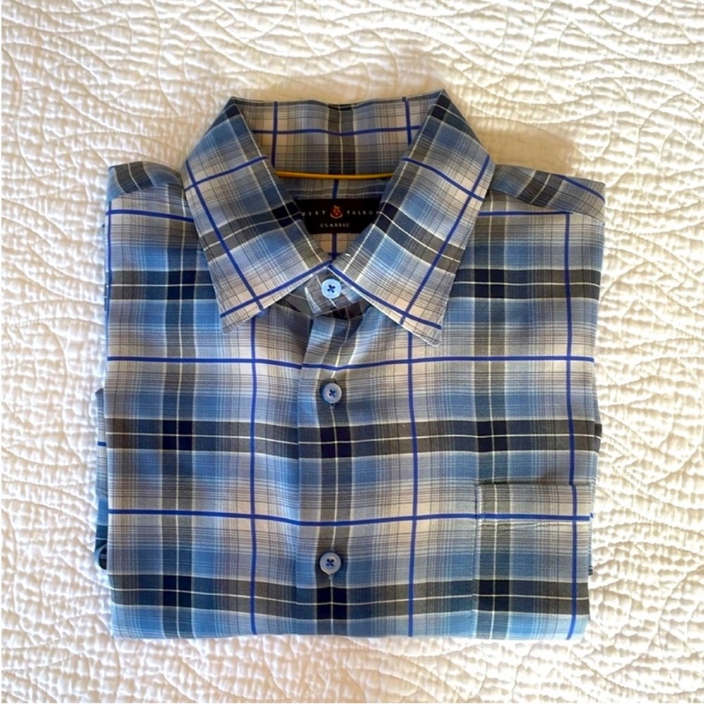 Robert Talbott Blue and Gray Plaid Shirt